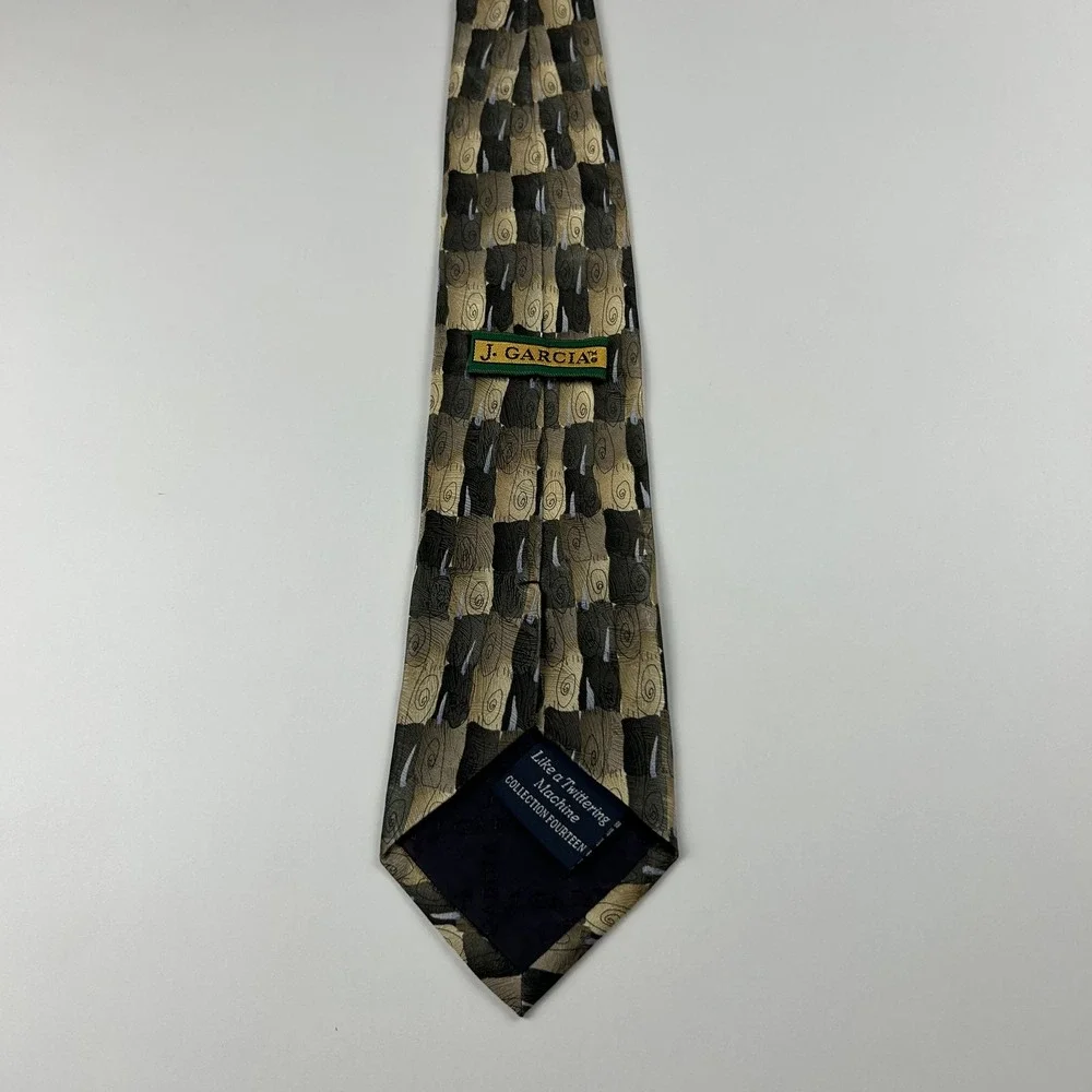 Vintage 1996 J‎ Garcia Like a Twittering Machine Olive Geometric 100% Silk Tie